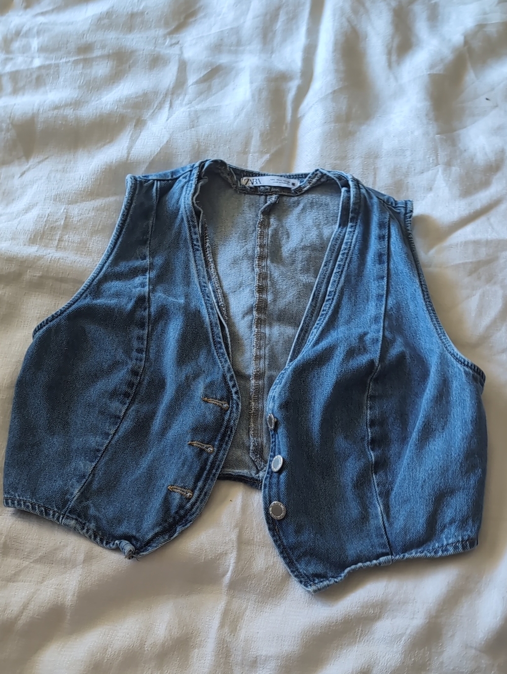 Zara Light Blue Denim Vest with Frayed Trim